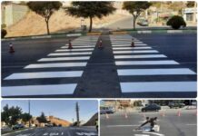 ادامه کف نویسی و خط کشی سرعتکاه اطراف مدارس شهر رودهن